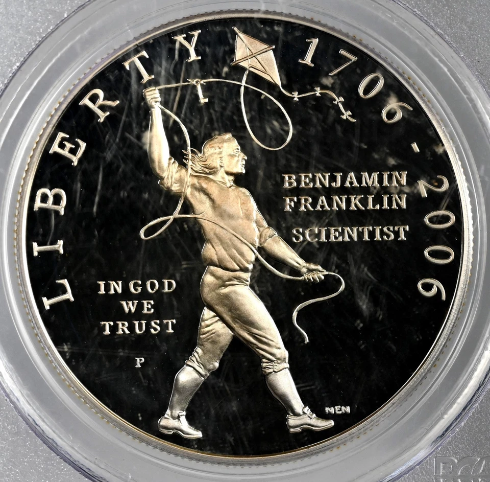2006-P $1 FRANKLIN SCIENT SILVER DOLLAR PCGS PR69 DCAM #10950546 SCRUFFY PLASTIC - Image 2 of 4