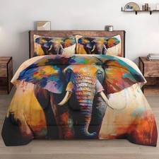 Size Comforter Set with Pillowcase, Colorful Wild Animal Elephant Twin Multi 6