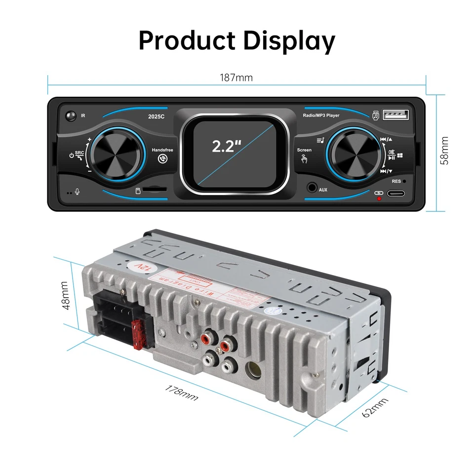 Single 1DIN Car Stereo Radio Bluetooth FM/USB/AUX MP3 Player In-dash TouchScreen - Image 3 of 4