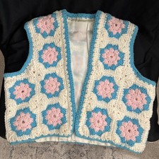 Vintage Handmade Crocheted Vest Patchwork Design Lined Medium