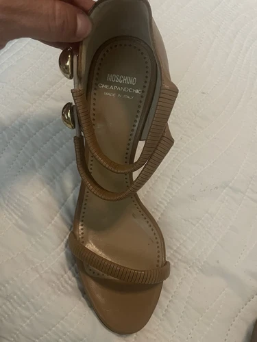 Moschino tacco a spillo economico e chic 38 cinturino alla caviglia punta aperta marrone moka