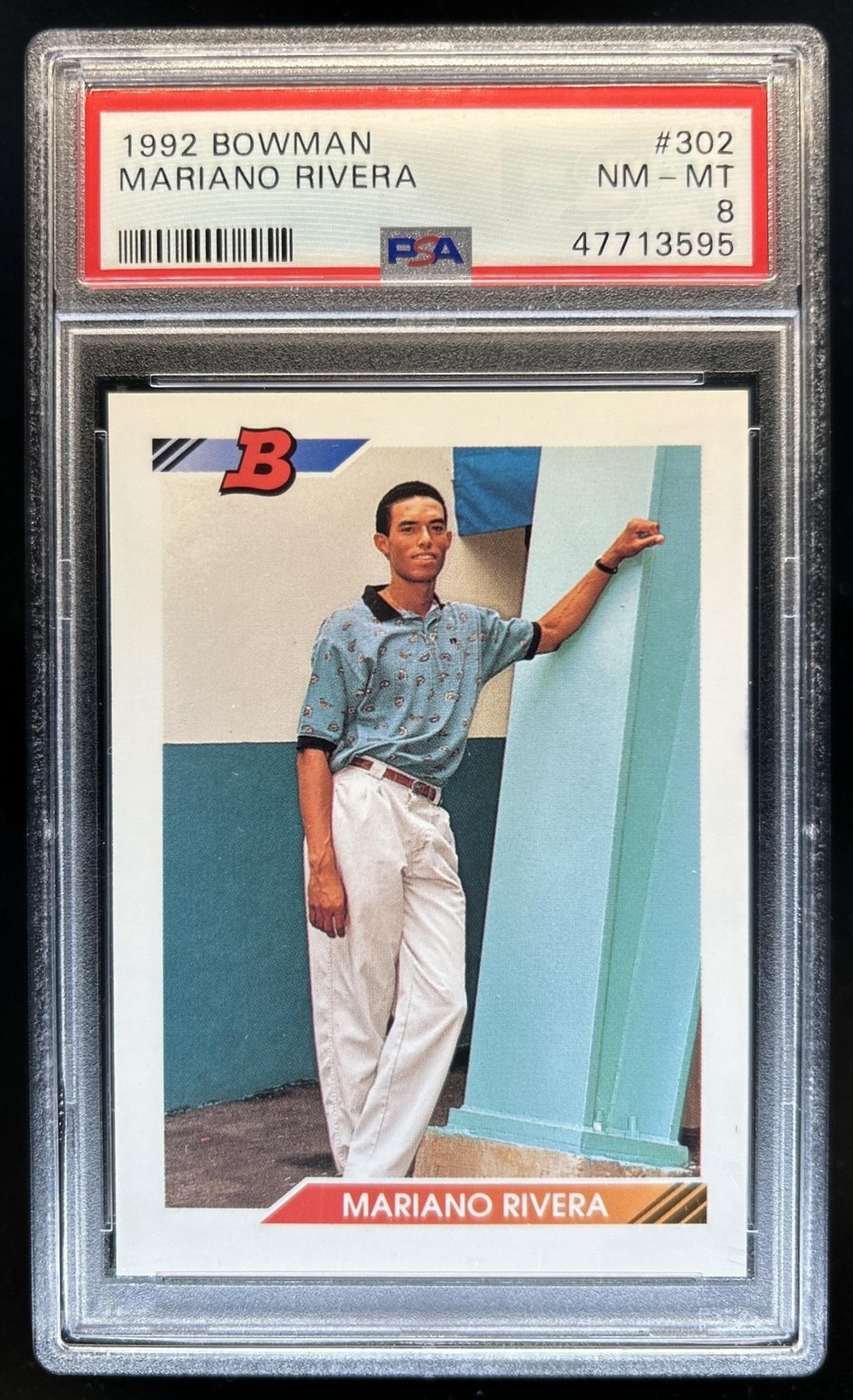 1992 Bowman Mariano Rivera Rookie RC #302 New York Yankees PSA 8 view 1