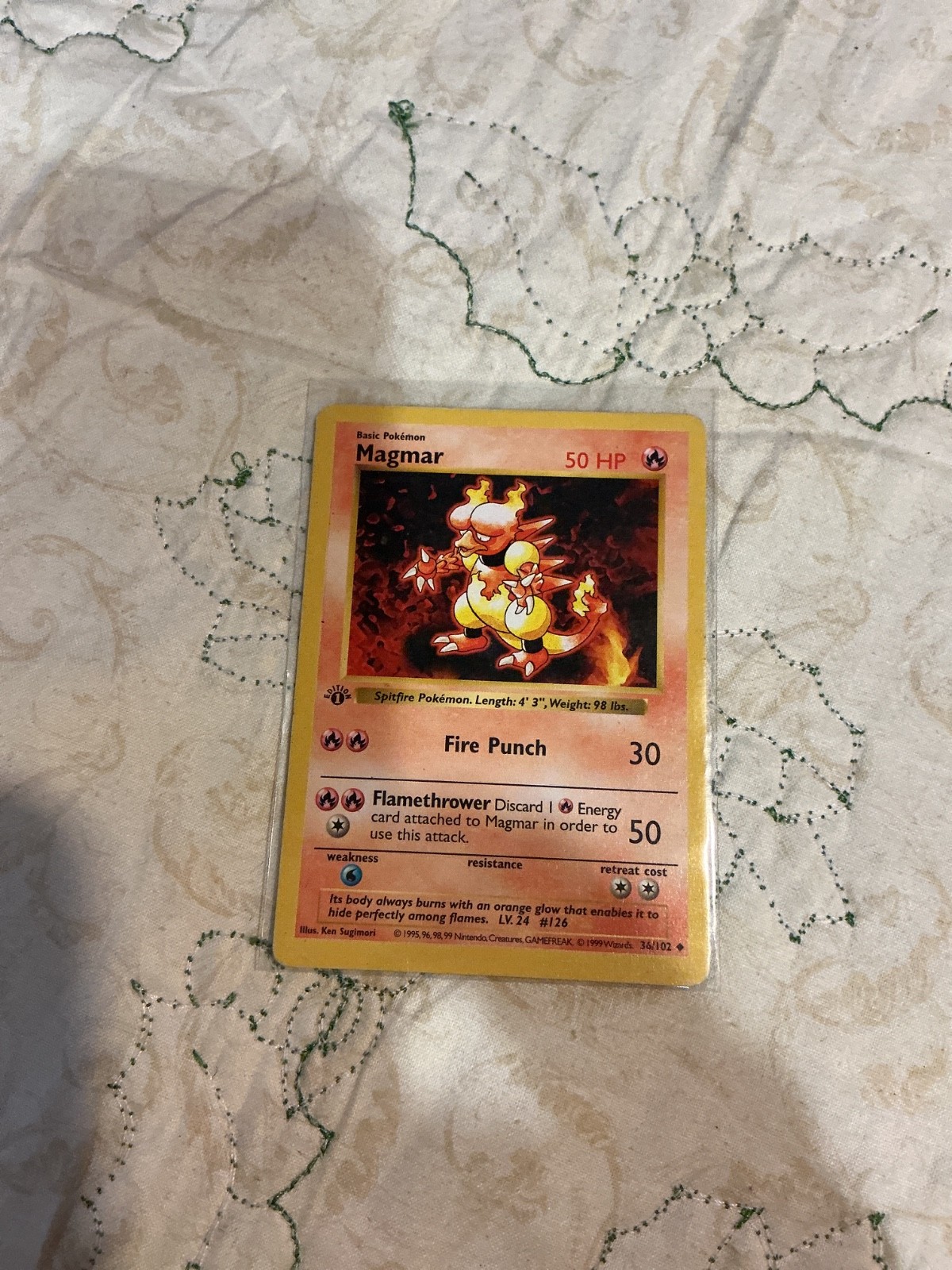 Magmar Pokemon 1st edition base set 36/102 1999 stamp raw mint clean WOTC