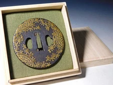 Heianjo School Brass Inlay Large 鍔 Tsuba early Edo original tsuba antique