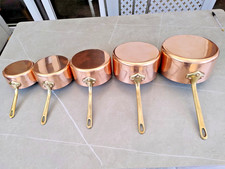 Vintage French Copper Saucepan Pan Set of 5 Tin Lined Weight 10lbs
