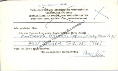 Original Autogramm Oskar Markovic Chemical Institute Slovak Academy of Sc 355270