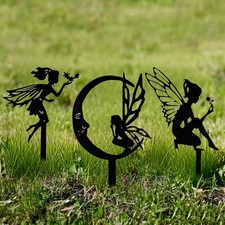 3Pcs Flower Fairy Garden Decorations Outdoor Metal Flower Elves Garden Ornaments
