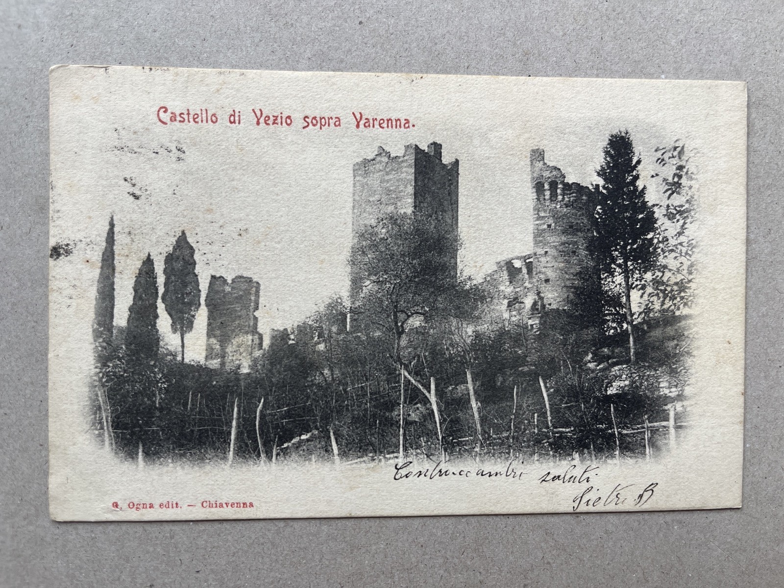 S) Cartolina formato piccolo Lecco Vezio Varenna 1903