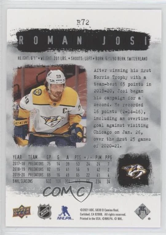 2020-21 SP Authentic 2000-01 Retro Roman Josi #R72 - Image 2 of 2