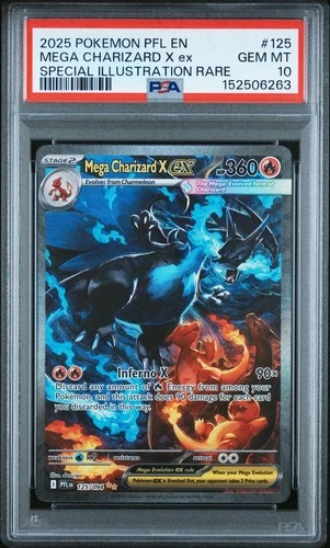 2025 POKEMON PFL EN-PHANTASMAL FLAMES #125 MEGA CHARIZARD X EX PSA 10