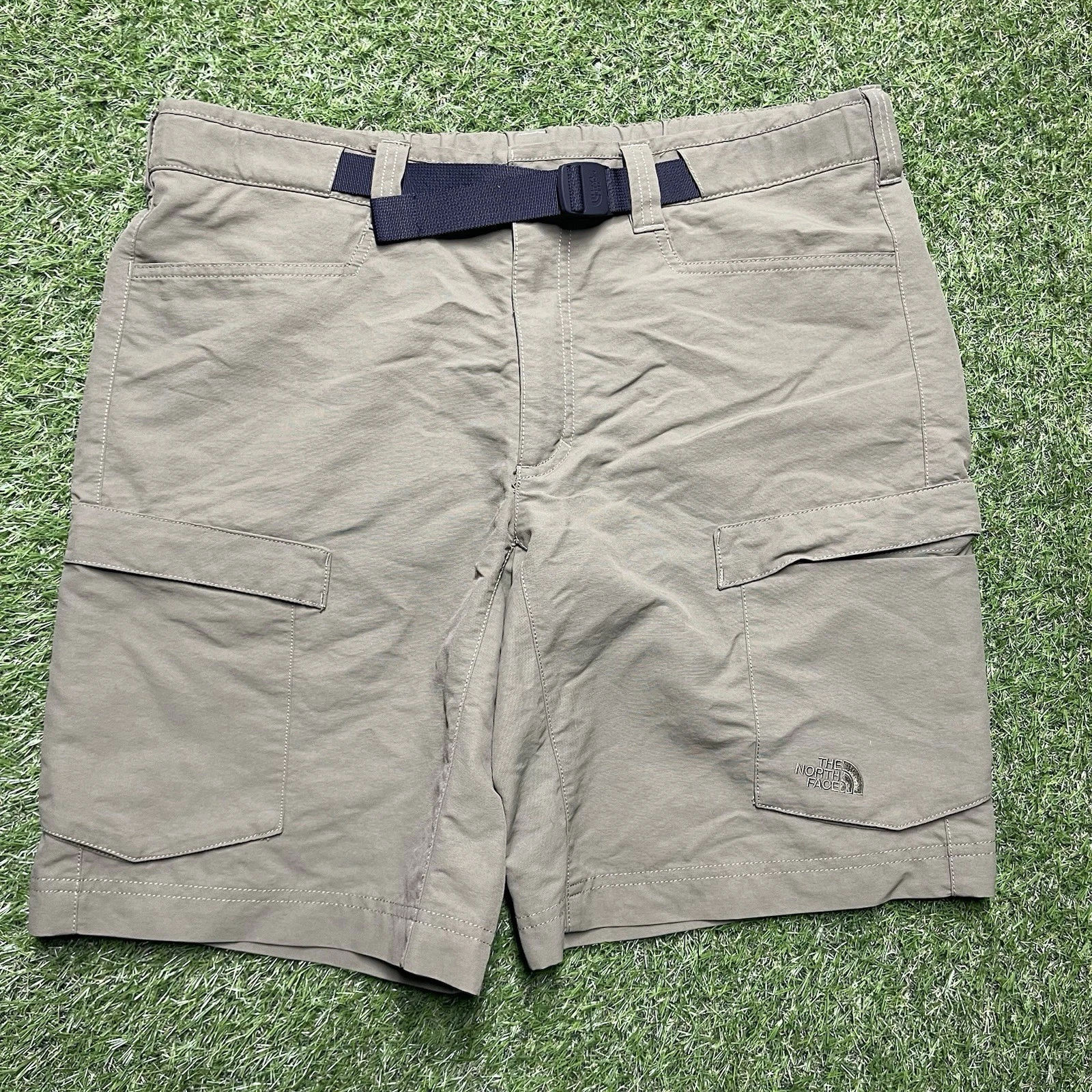 North Face Shorts Mens 34 Green Outdoor Hiking Belted Zip Pocket Nylon Blend