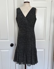 Chaps Polka Dot Trumpet Hem Midi Dress Sz 10 Pre Owned Y2k Inspired Faux Wrap