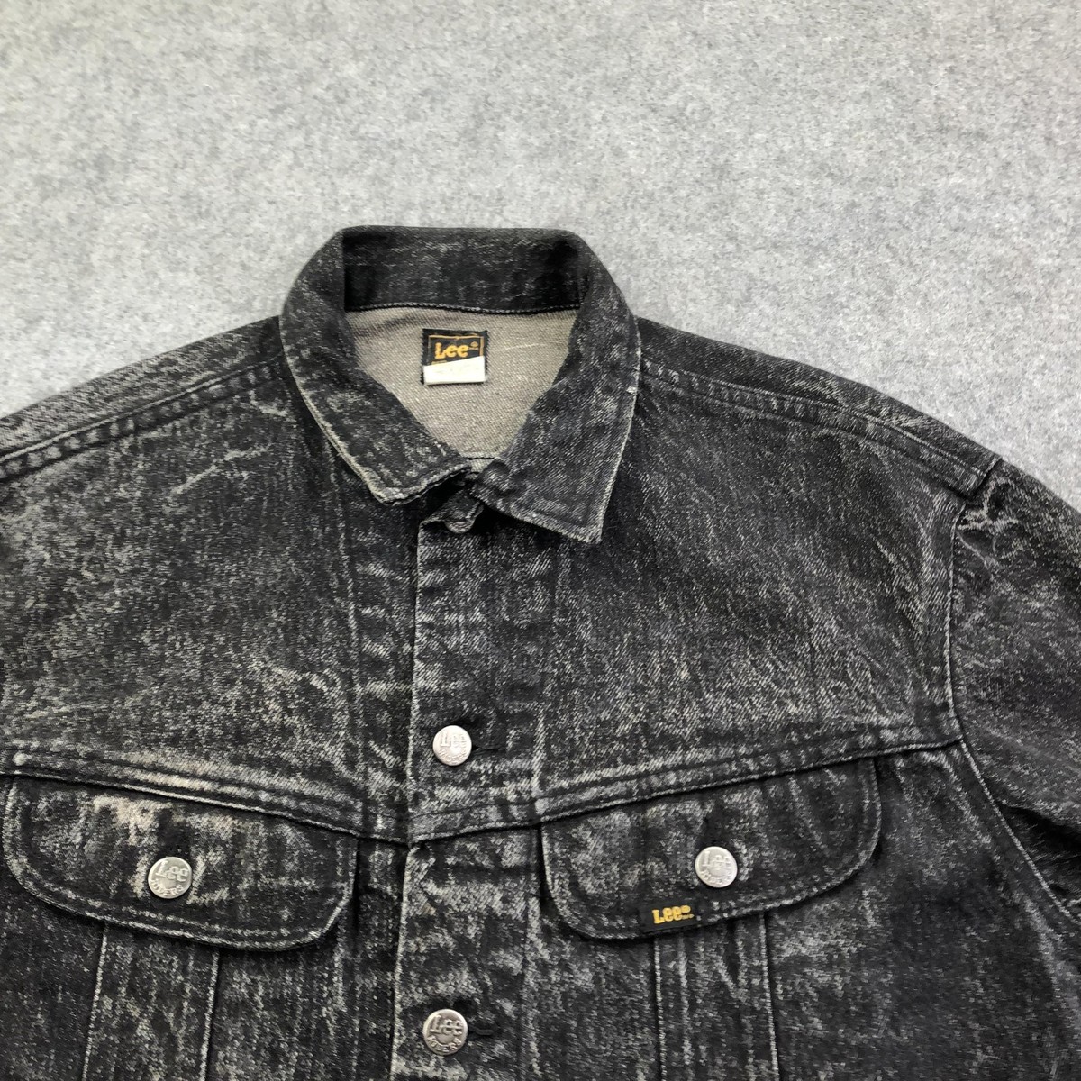 Vintage Lee Riders Jacket Mens Medium Black Denim Button Acid Wash