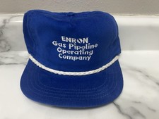 RARE Vintage USA Blue Corduroy Enron Gas Pipeline Operating Company Hat Snapback