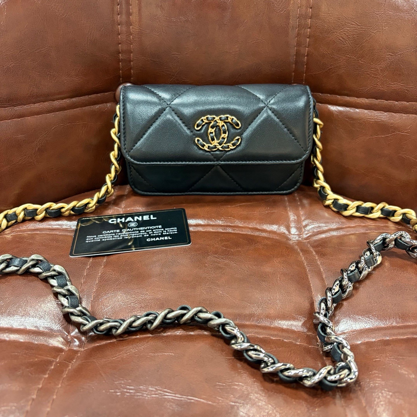 CHANEL 19 Bag WOC Mini Black Lambskin Leather Crossbody Chain Bag Duty Paid