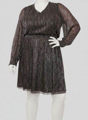 MSK Women's Black V-Neck Metallic-Threaded Smocked-Waist Dress Plus Size 3X