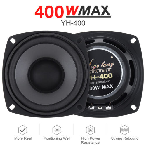 1x 4" 400W 2Way HiFi Car Audio Stereo Coaxial Speaker Full Range Frequency 4 Ohm - Picture 1 of 12