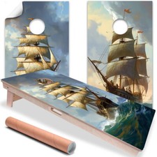 Vintage Sailing Ships Painting Style Cornhole Decal for Boards Covers Sticker