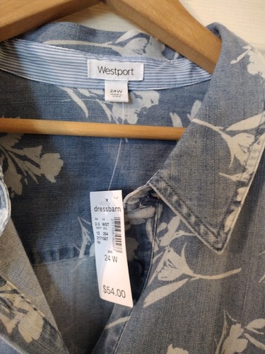 Dressbarn Westport Plus Size 24W Denim Print Shirtdress - New With Tags - 第 2/9 張圖片