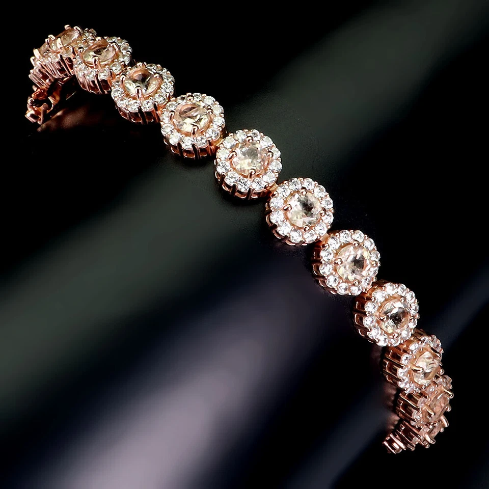 Pulsera de plata 925 de verano redonda morganita 4 mm joyas de piedras preciosas naturales 7,5 pulgadas Foto 2 de 4