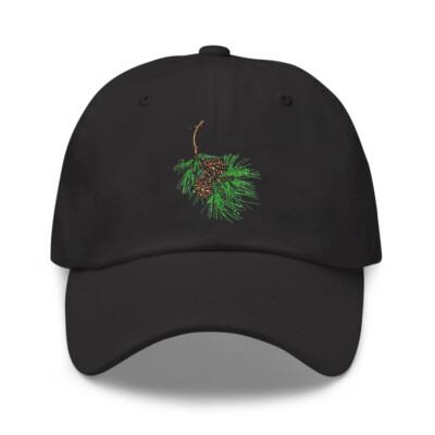 Pine cone embroidered black cap, Cool gift for anyone, summer cap hat