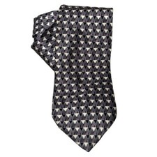 NEW Stafford Black  Gray Silk Necktie 100 Silk Geometric Print Tie