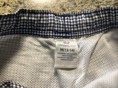Vineyard Vines Blue Checked Boys Swim Trunks Size Med (12-14) Whale Preppy - Picture 3 of 5