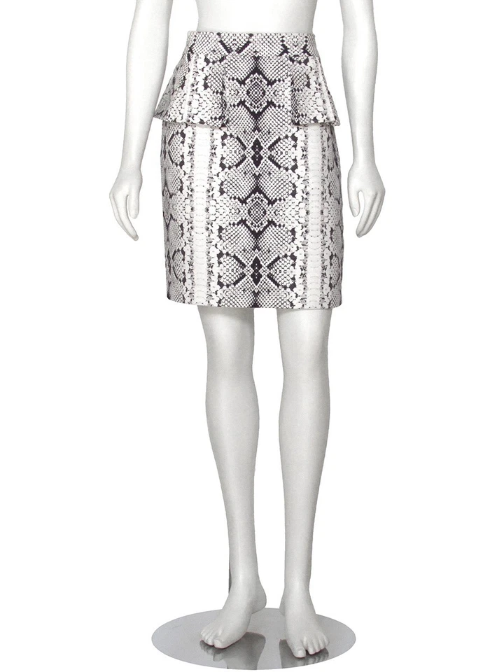 *¡LIQUIDACIÓN!* Falda corta Nanette Lepore negra/blanca con estampado de serpiente peplum talla 10 Foto 2 de 4