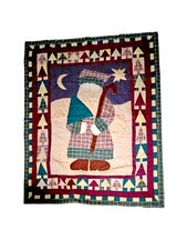 Vintage Country Santa Quilt Farmhouse Throw Burgundy, Cream, Green Cabin Core