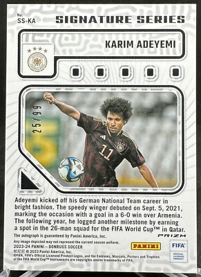 Karim Adeyemi 2023-24 Donruss Soccer Signature Series Blue Prizm
