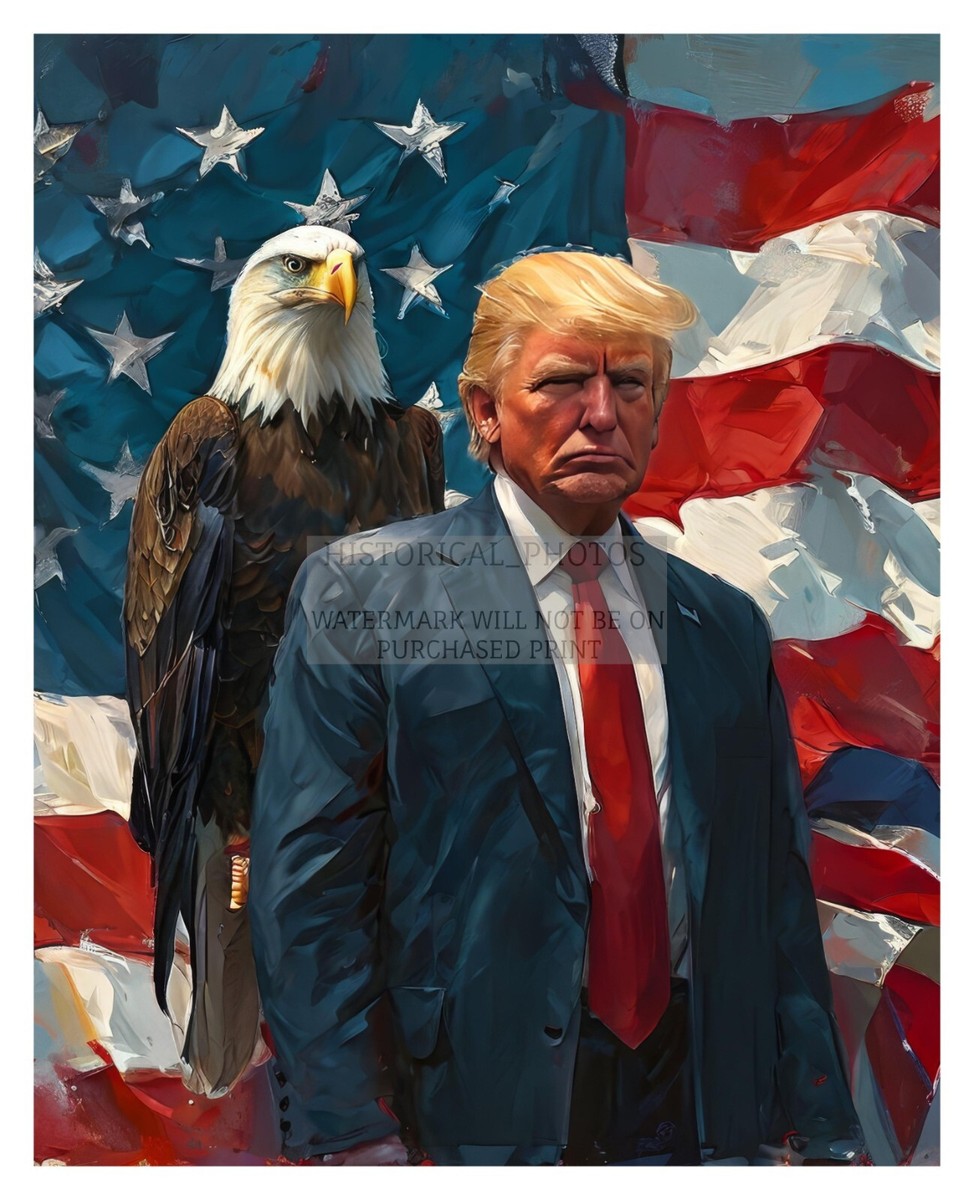 PRESIDENT DONALD TRUMP EAGLE ON SHOULDER PATRIOTIC AMERICAN FLAG 