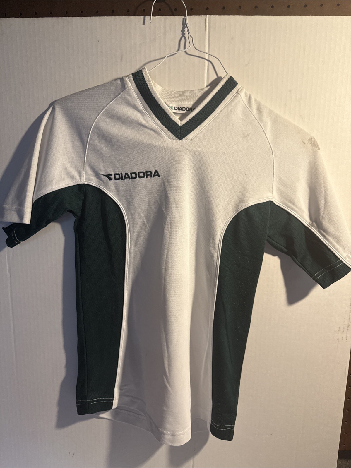 Vintage Diadora Green White 100% Polyester Soccer Jersey NWT Youth Small Read