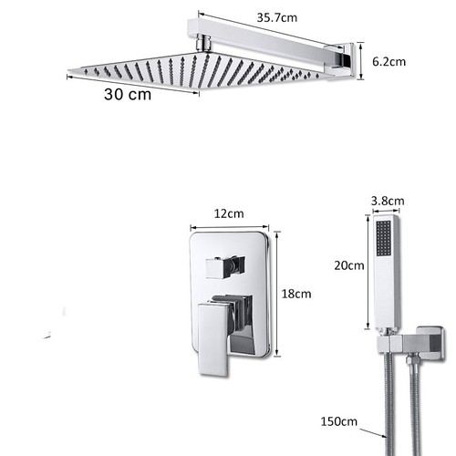 Miscelatore colonna doccia set incasso doccetta rettangolo cascata soffione 2via - Foto 2 di 13