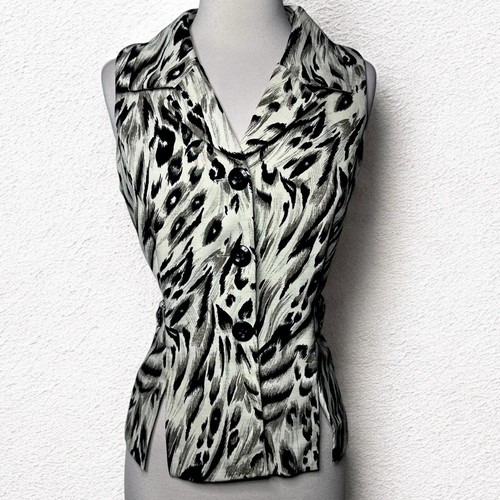DE COLECCIÓN Y2K Virgo Top Talla 12 Estampado Leopardo Halter Cuello Años 90 Mob Esposa Oficina Sirena - Imagen 2 de 12