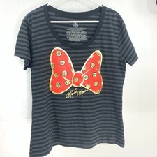Disney Parks Minnie Mouse Metallic Bow Black Stripe TShirt Women XL Euc