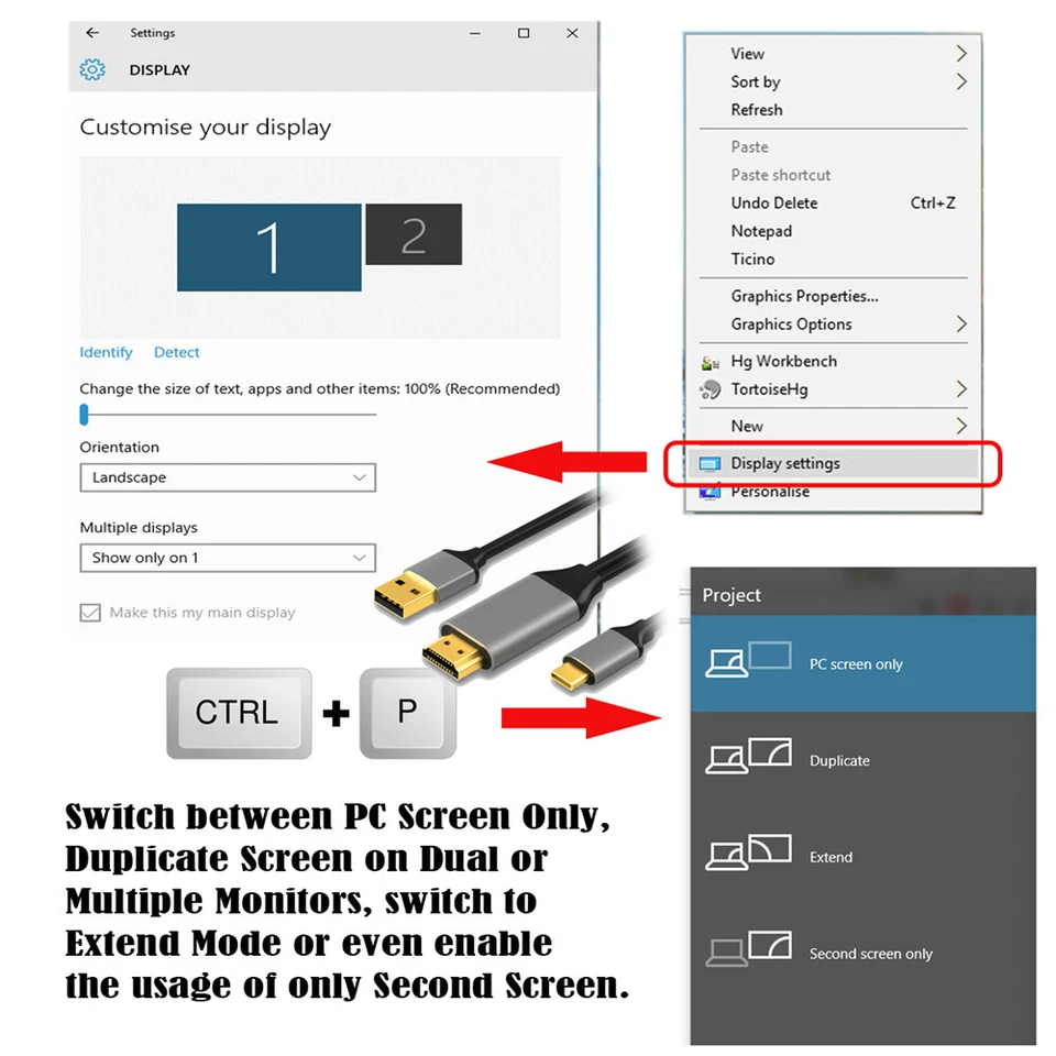CHENYANG HDMI 1.4 Source to USB 3.1 USB-C Type C Male Displays HDTV Cable 1.8m - Image 3 of 4