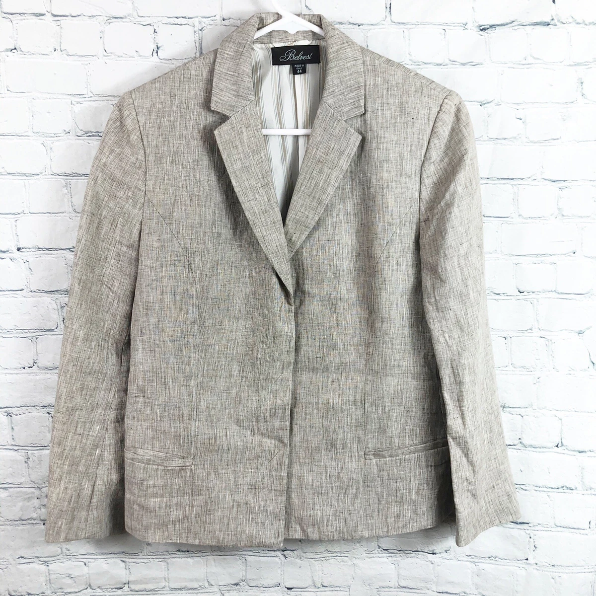 BELVEST Womens Light Brown Linen 3 Button Italian Jacket Blazer -Sz 44 US 8