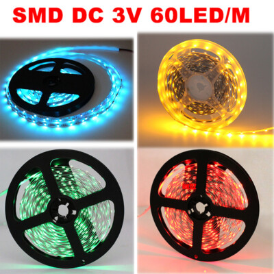 Button Battery Power LED Strip Light RGB SMD DC 3V 60LED/M Flex Tape TV Lighting