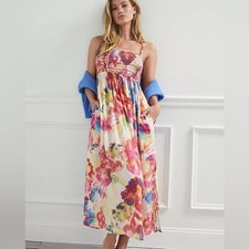 Anthropologie Zinnia Colorful Printed Smocked Midi Dress