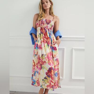 Anthropologie Zinnia Colorful Printed Smocked Midi Dress | eBay