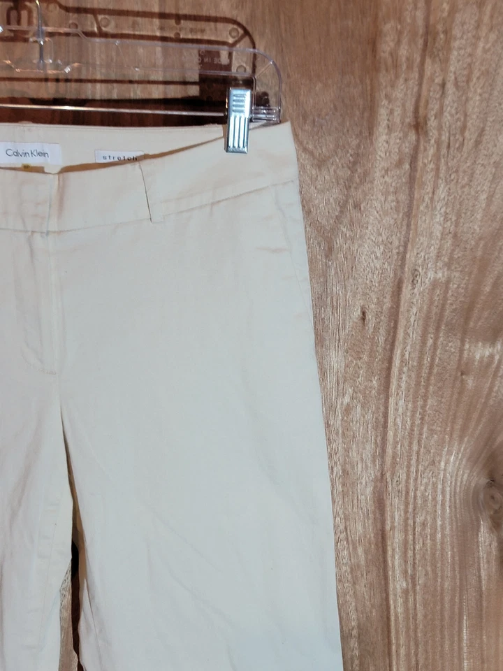 Calvin Klein Pantalones Caquis Mujer Talla 6p Pierna Ancha Elástico Frente Plano Beige Foto 3 de 4