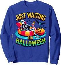 Just Waiting for Halloween Spooky Skeleton Summer Unisex Crewneck Sweatshirt