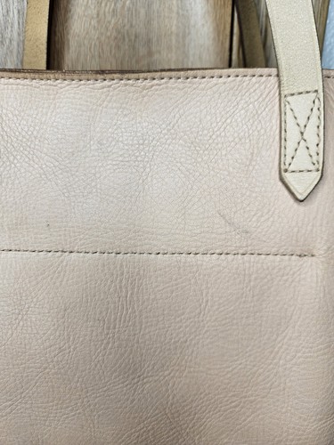 Madewell IVORY/Tan Leather Double Handles Large Tote Shoulder Bag Purse - Picture 7 of 12