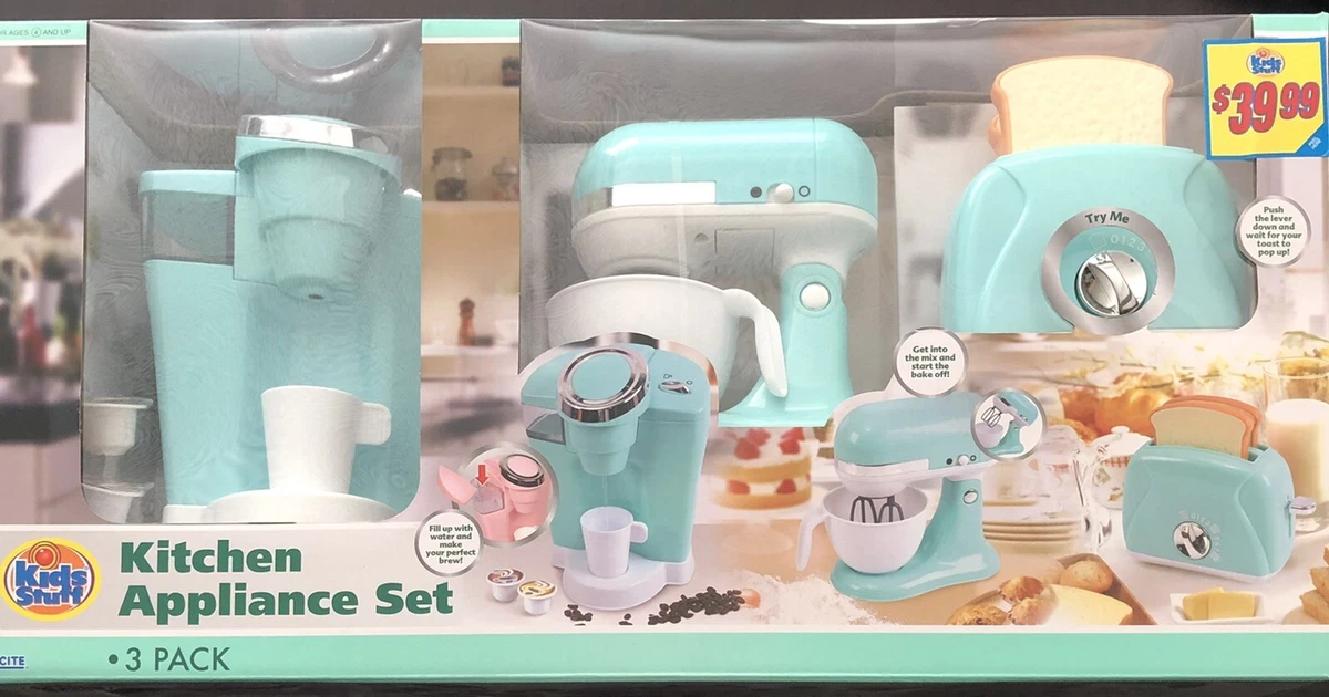 Play Go Gourmet Kitchen Appliances For Kids Blue - Coffee Pot, Mixer &  Toaster