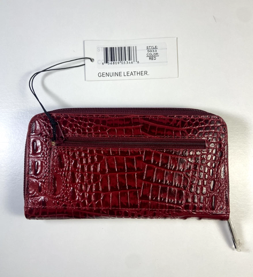 Bolso sin asas cartera Madi Claire de cuero genuino rojo, nuevo con etiquetas, imitación intemperie Foto 3 de 4