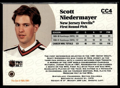1991-92 Pro Set Collectibles SP Scott Niedermayer New Jersey Devils #CC4 Insert - Picture 2 of 2
