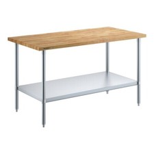 30"W x 60"L Restaurant Wood Top Work Table w/ Undershelf  Galvanized Metal Base