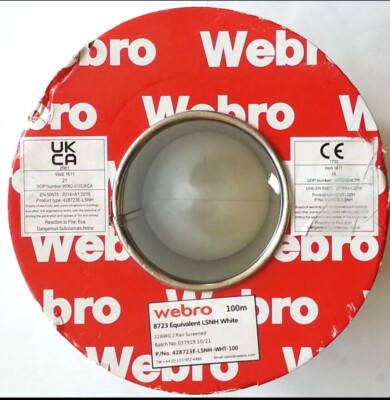 Webro Belden Äquivalent Geschirmtes Datenkabel 2 Paar 22AWG LSNH Weiß 100m 