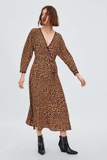 ZARA WOMENS ANIMAL PRINT WRAP  DRESS LEOPARD SZ S NEW