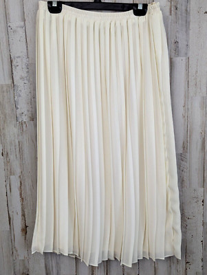 VTG Jeffery & Dara Pleated Swing Skirt 10 Ivory Midi Whimsigoth Fairy Y2K Lined